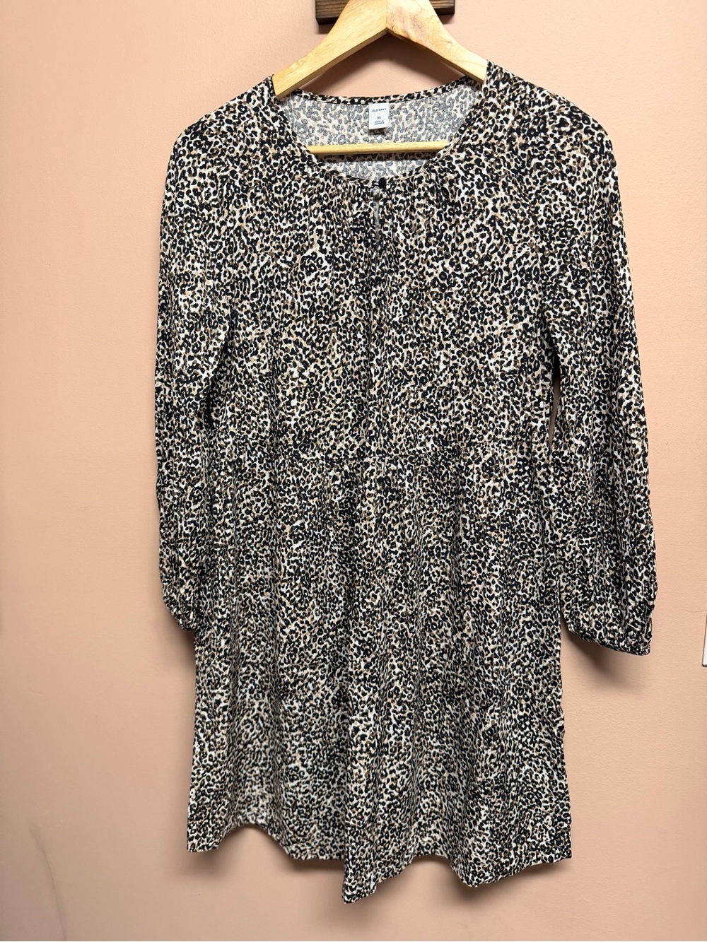 Old Navy Leopard Print Long Sleeve Tunic Dress - Black, Tan